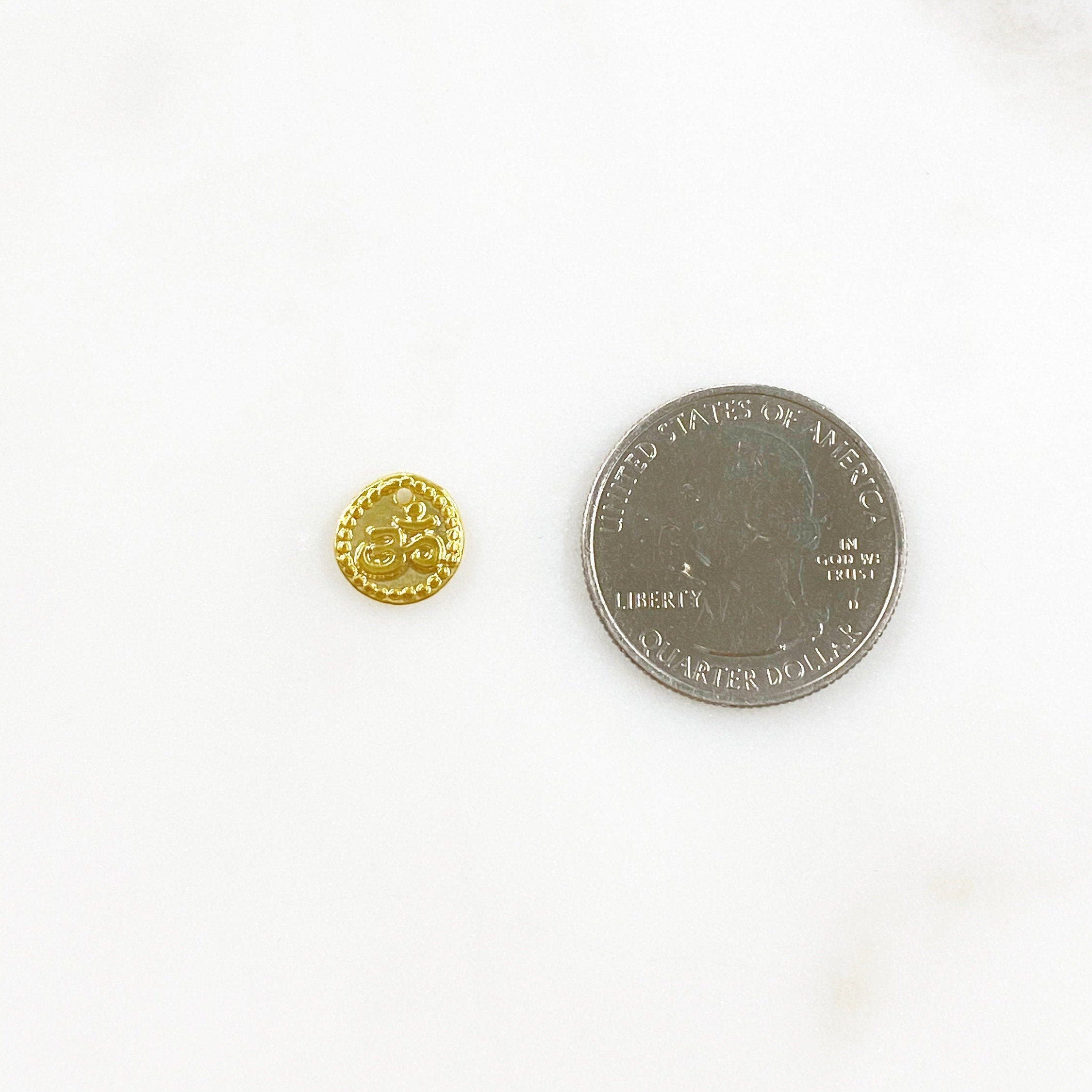 10mm Sterling Silver or Vermeil Small Raised Om Ohm Circle Coin Medallion