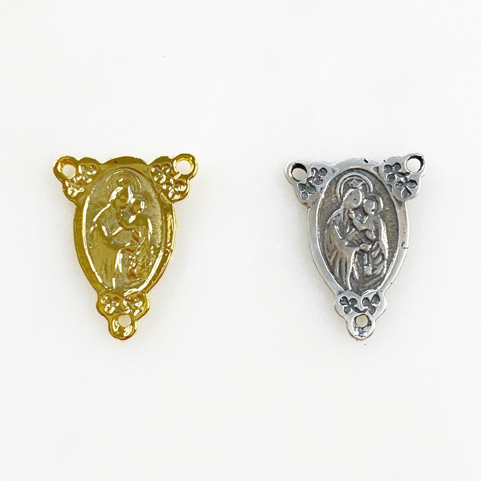 Sterling Silver or Vermeil or Catholic Sacred Jesus Madonna & Child 3 Way Link