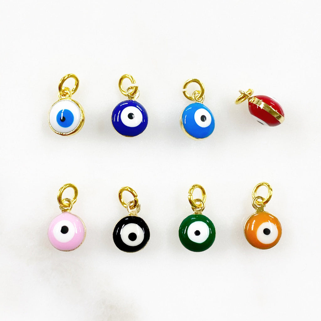 Gold Plated Double Sided Evil Eye Charm with Ring Rounded Evil Eye