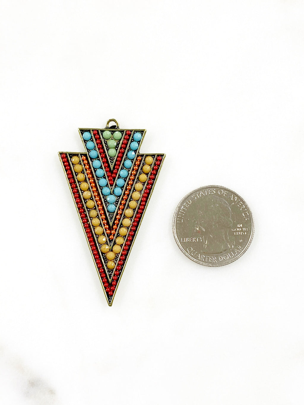 Base Metal Large Colorful Crystal Beaded Triangle Tribal Bohemian
