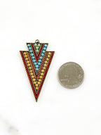 Base Metal Large Colorful Crystal Beaded Triangle Tribal Bohemian