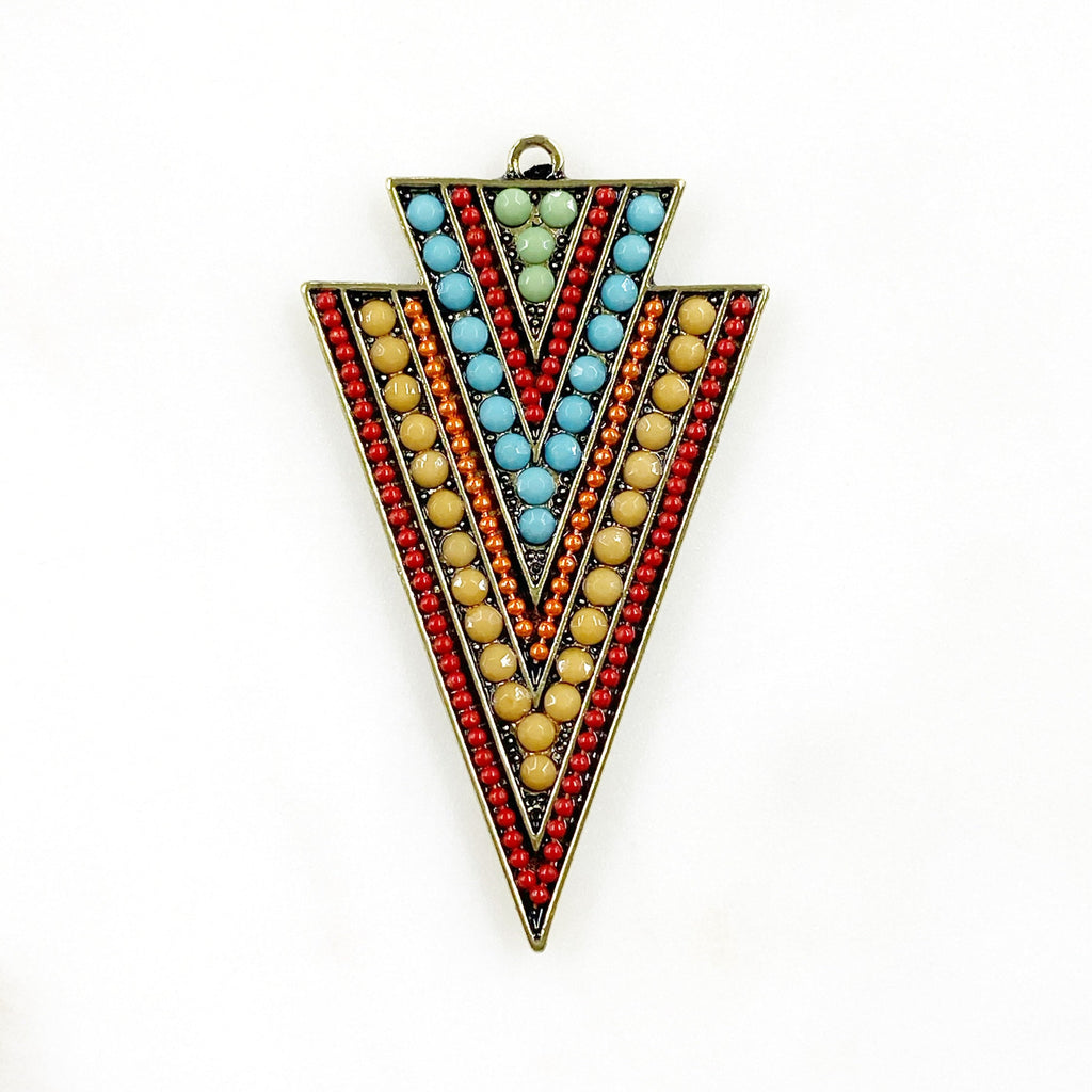 Base Metal Large Colorful Crystal Beaded Triangle Tribal Bohemian