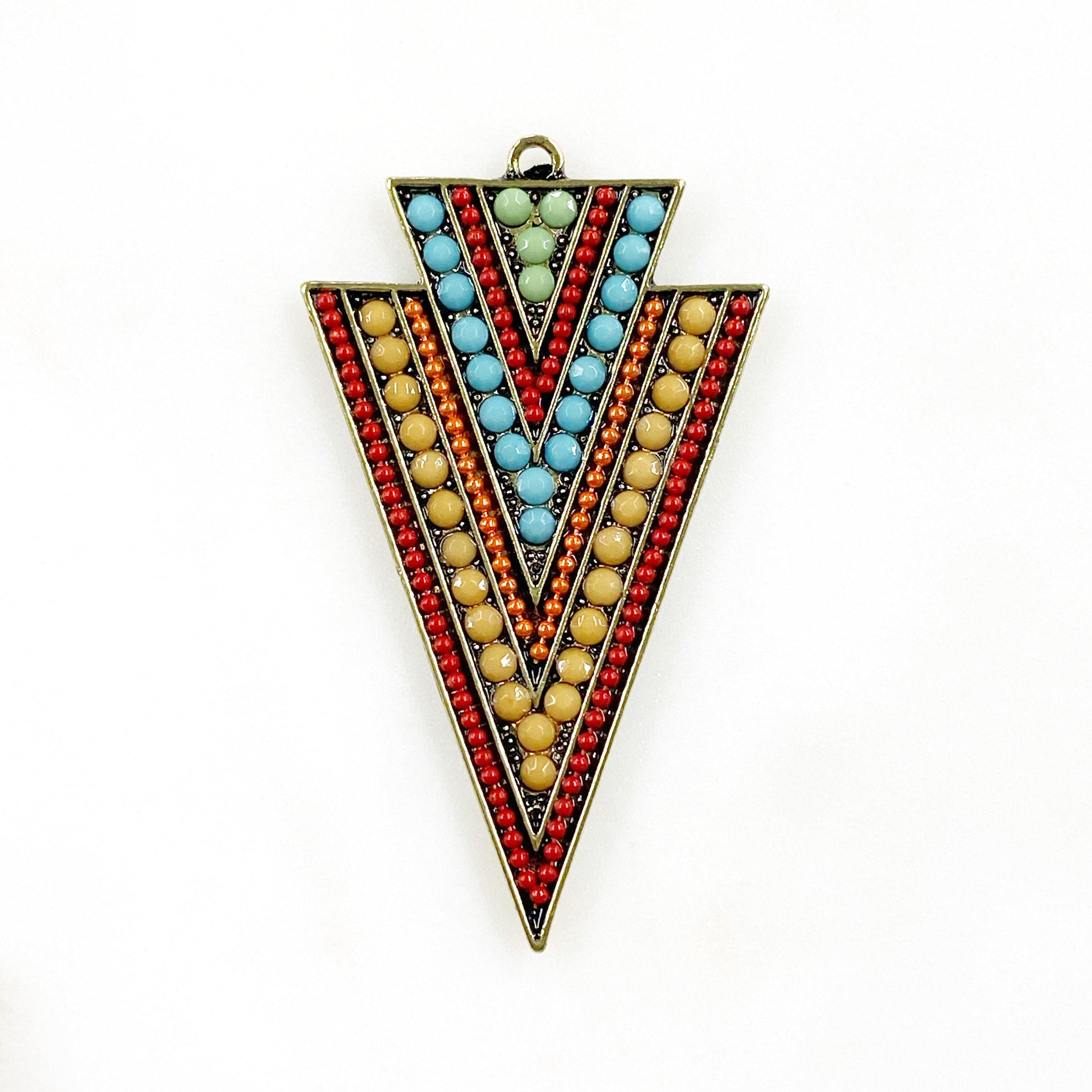 Base Metal Large Colorful Crystal Beaded Triangle Tribal Bohemian