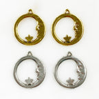 Pewter Crescent Moon with Star Starry Night Moon in the Stars (2pc)