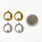 Pewter Crescent Moon with Star Starry Night Moon in the Stars (2pc)