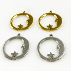 Pewter Crescent Moon with Star Starry Night Moon in the Stars (2pc)