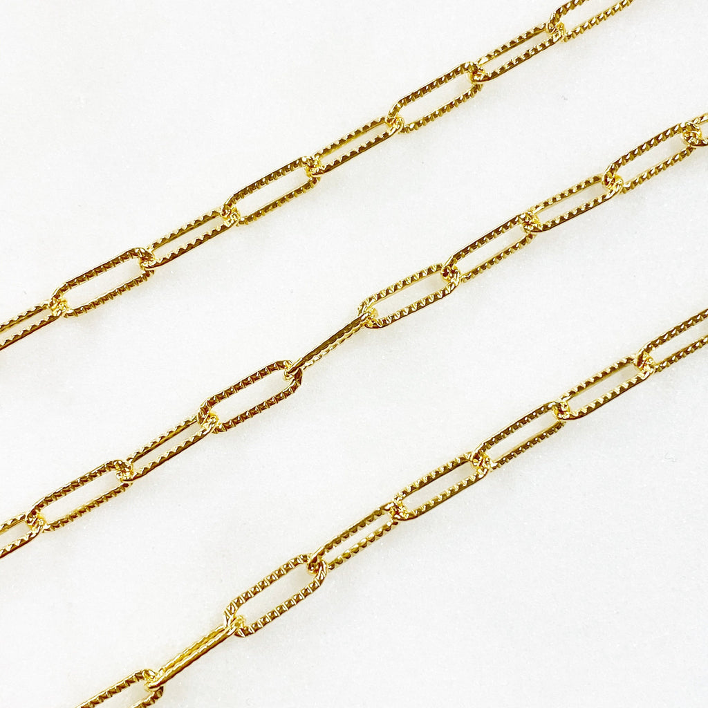 3.5mmx8mm 14K Gold Filled Textured Elongated Flat Drawn – Sold by the Foot