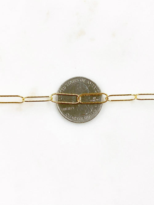 14K Gold Filled 5 x 15mm 14K GF Light Textured Elongated – Sold by the Foot