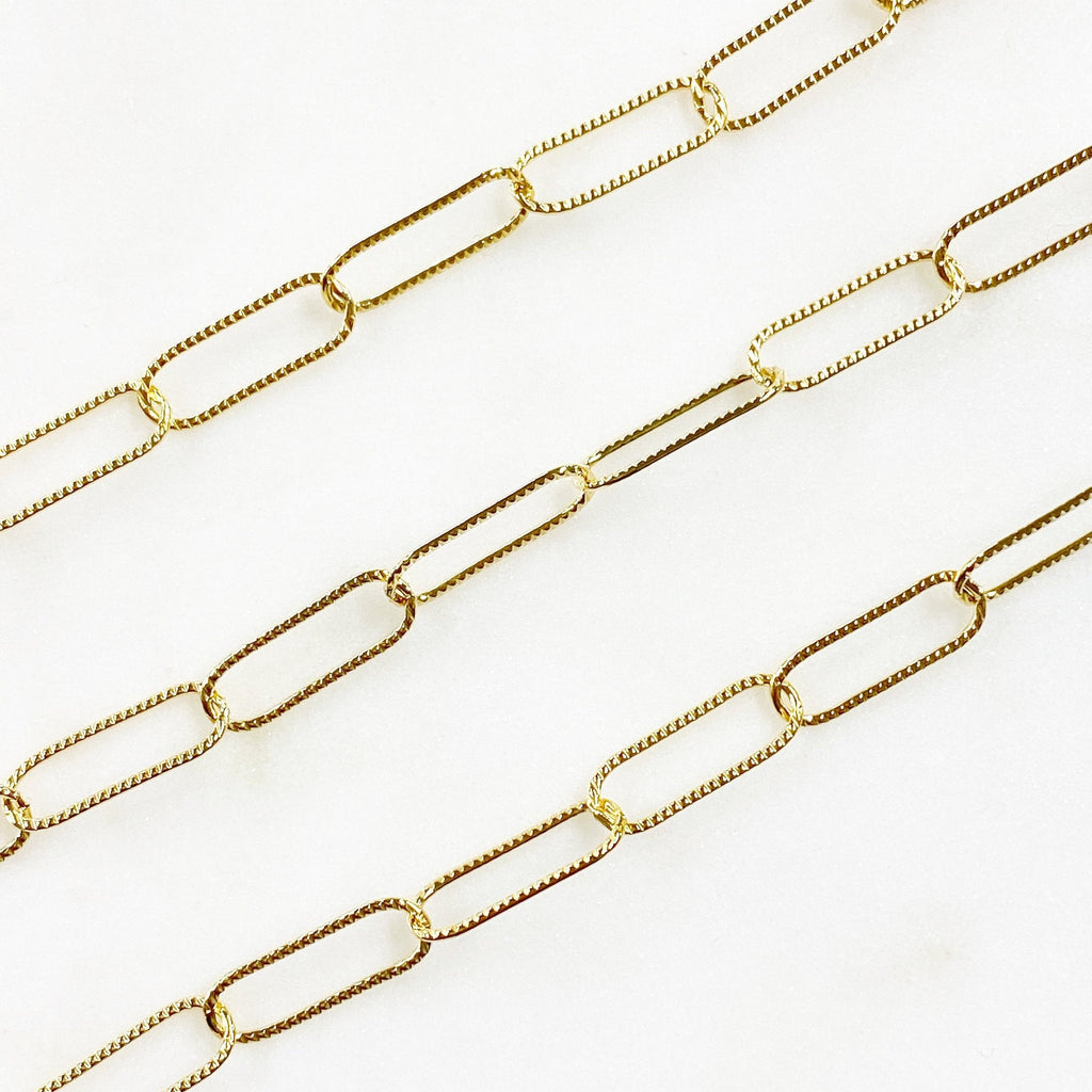14K Gold Filled 5 x 15mm 14K GF Light Textured Elongated – Sold by the Foot