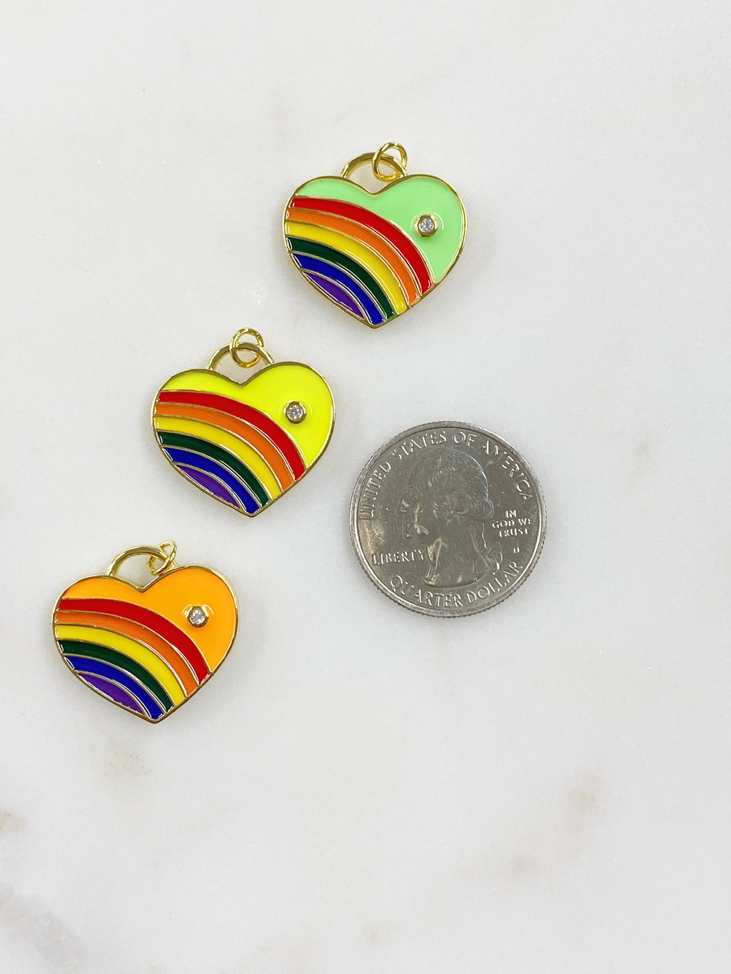 Gold Plated Rainbow Heart Charm Enamel CZ Colorful Heart
