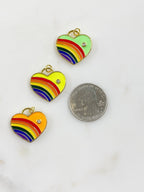 Gold Plated Rainbow Heart Charm Enamel CZ Colorful Heart