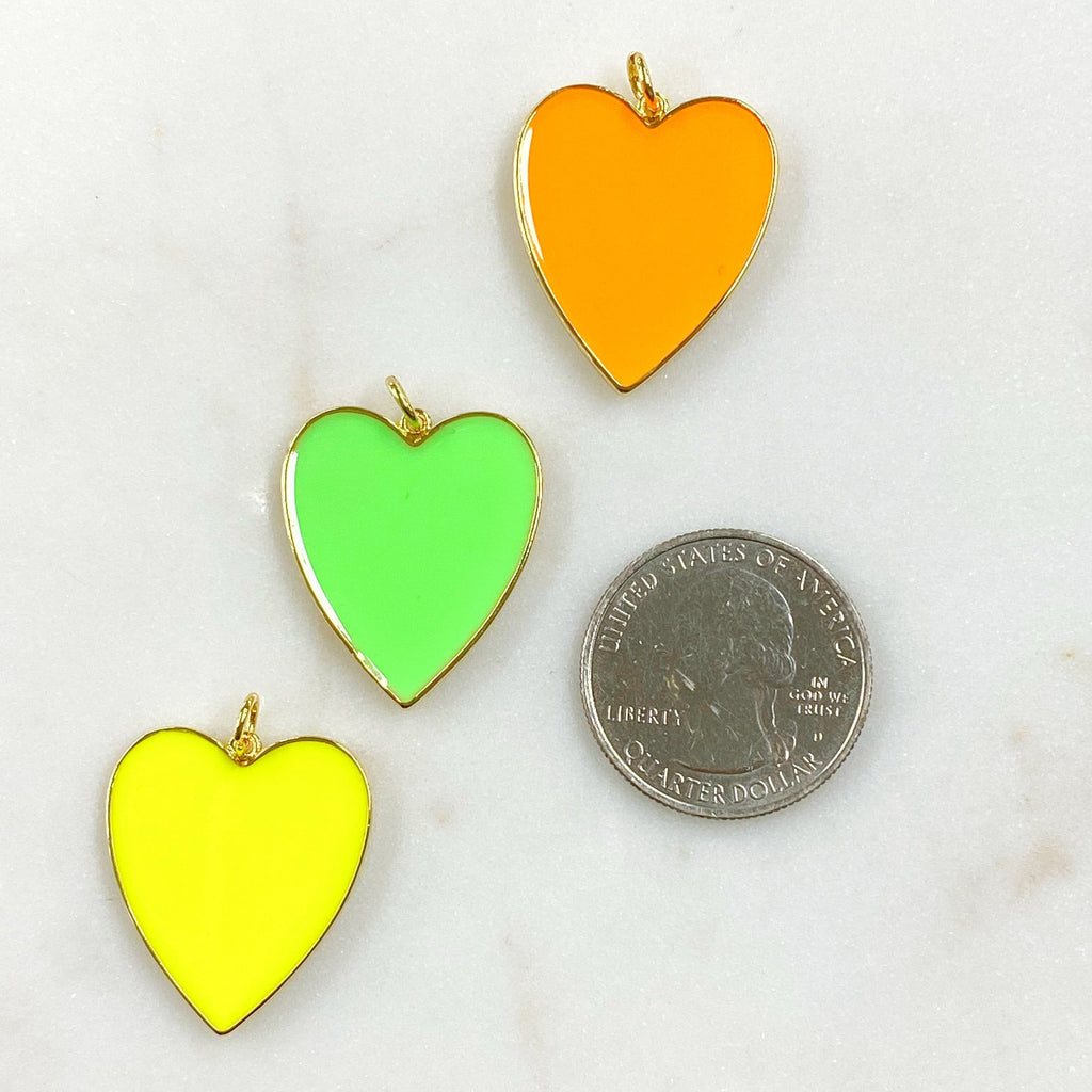 Gold Plated Large Vibrant Heart Charm Enamel Love Charm Love Heart