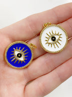 Gold Plated Evil Eye Coin Charm Colorful Enamel Cubic Zirconia Evil
