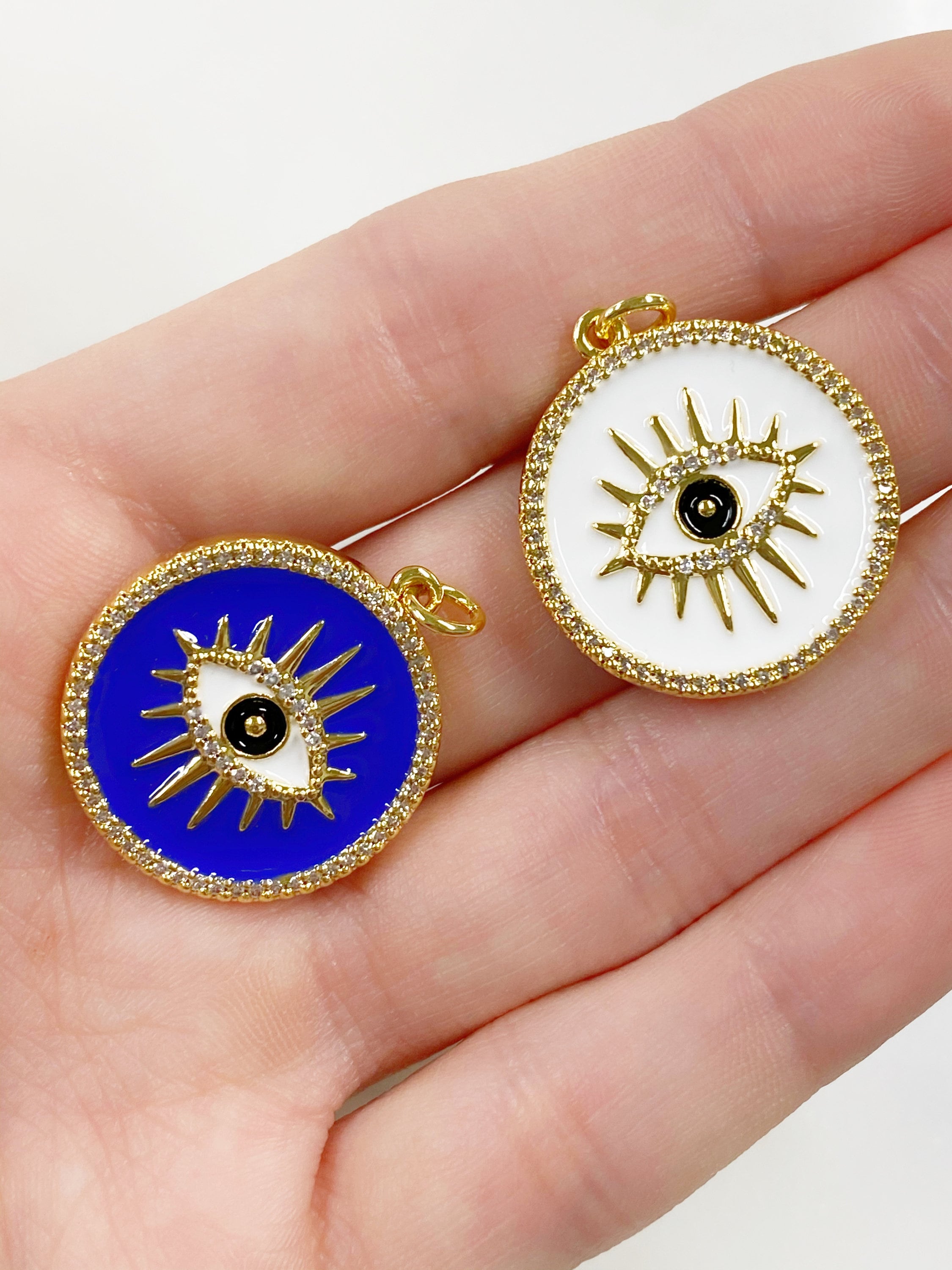 Gold Plated Evil Eye Coin Charm Colorful Enamel Cubic Zirconia Evil