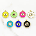 Gold Plated Evil Eye Coin Charm Colorful Enamel Cubic Zirconia Evil