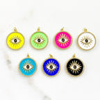Gold Plated Evil Eye Coin Charm Colorful Enamel Cubic Zirconia Evil