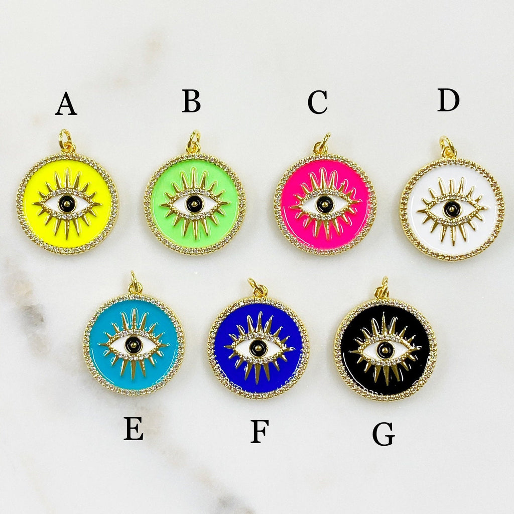 Gold Plated Evil Eye Coin Charm Colorful Enamel Cubic Zirconia Evil