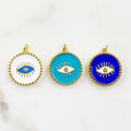 Gold Plated Evil Eye Protection Charm with CZ Center Enamel Evil