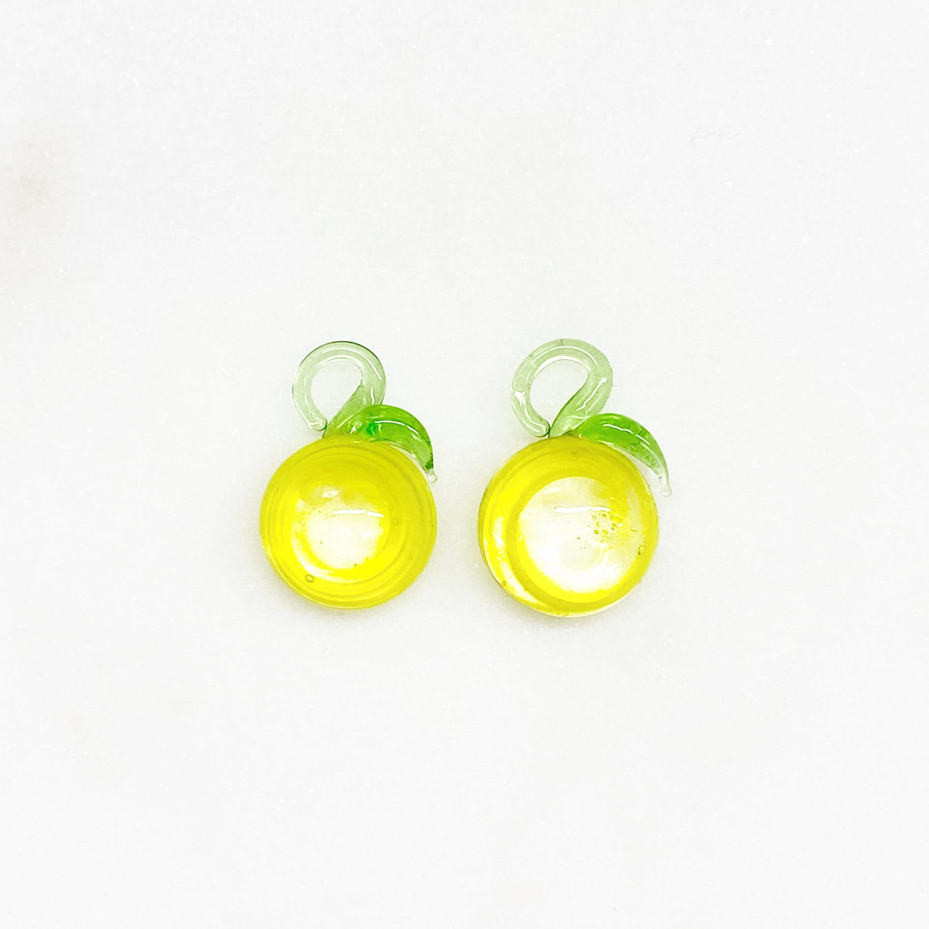 Yellow Half Lime Swirl Glass Lemon Lime Charm Juicy (2pc)