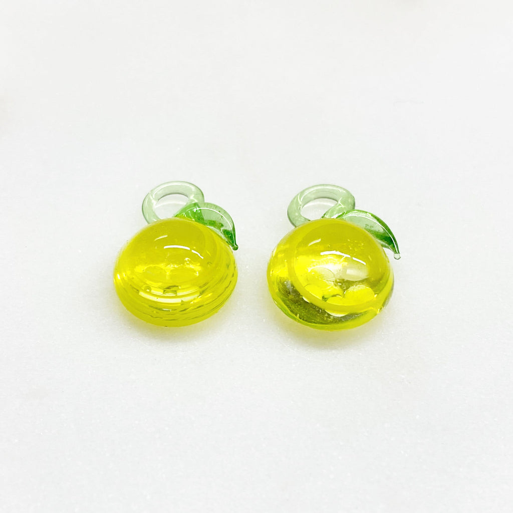 Yellow Half Lime Swirl Glass Lemon Lime Charm Juicy (2pc)