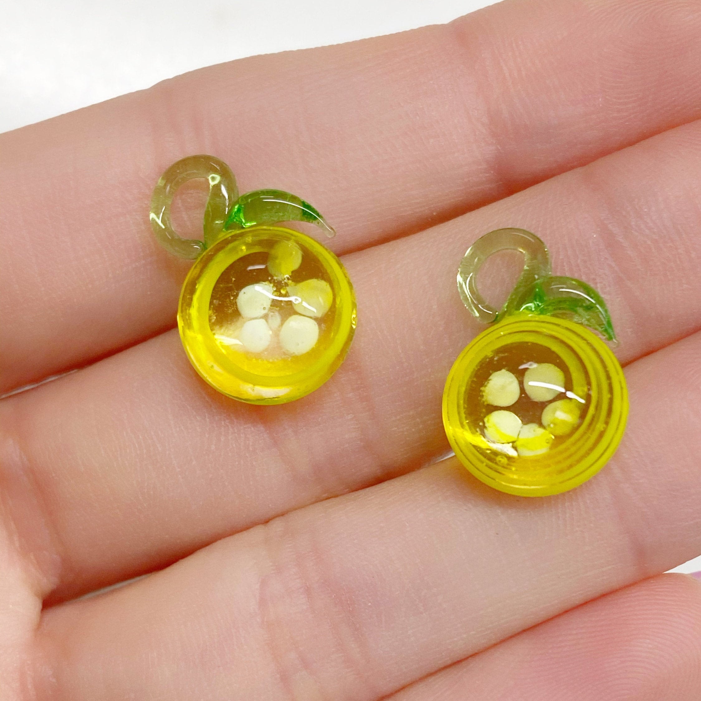 Yellow Half Lime Swirl Glass Lemon Lime Charm Juicy (2pc)