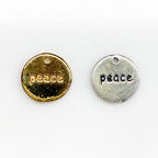 Sterling Silver or Vermeil Stamped Peace or Peace Circle Coin Charm Hippie