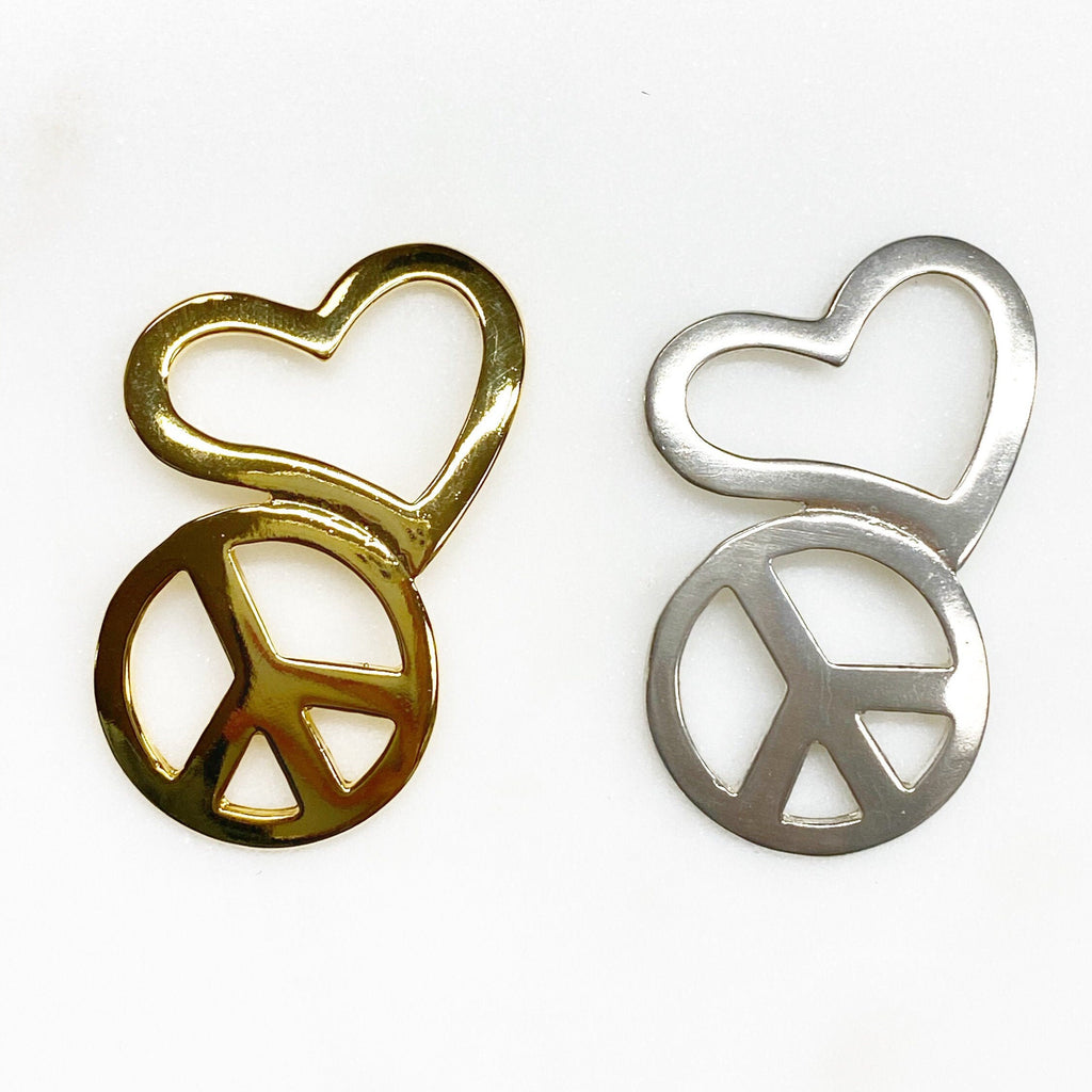 45mmx28mm Sterling Silver or Vermeil or Large Bent Peace Sign and Heart