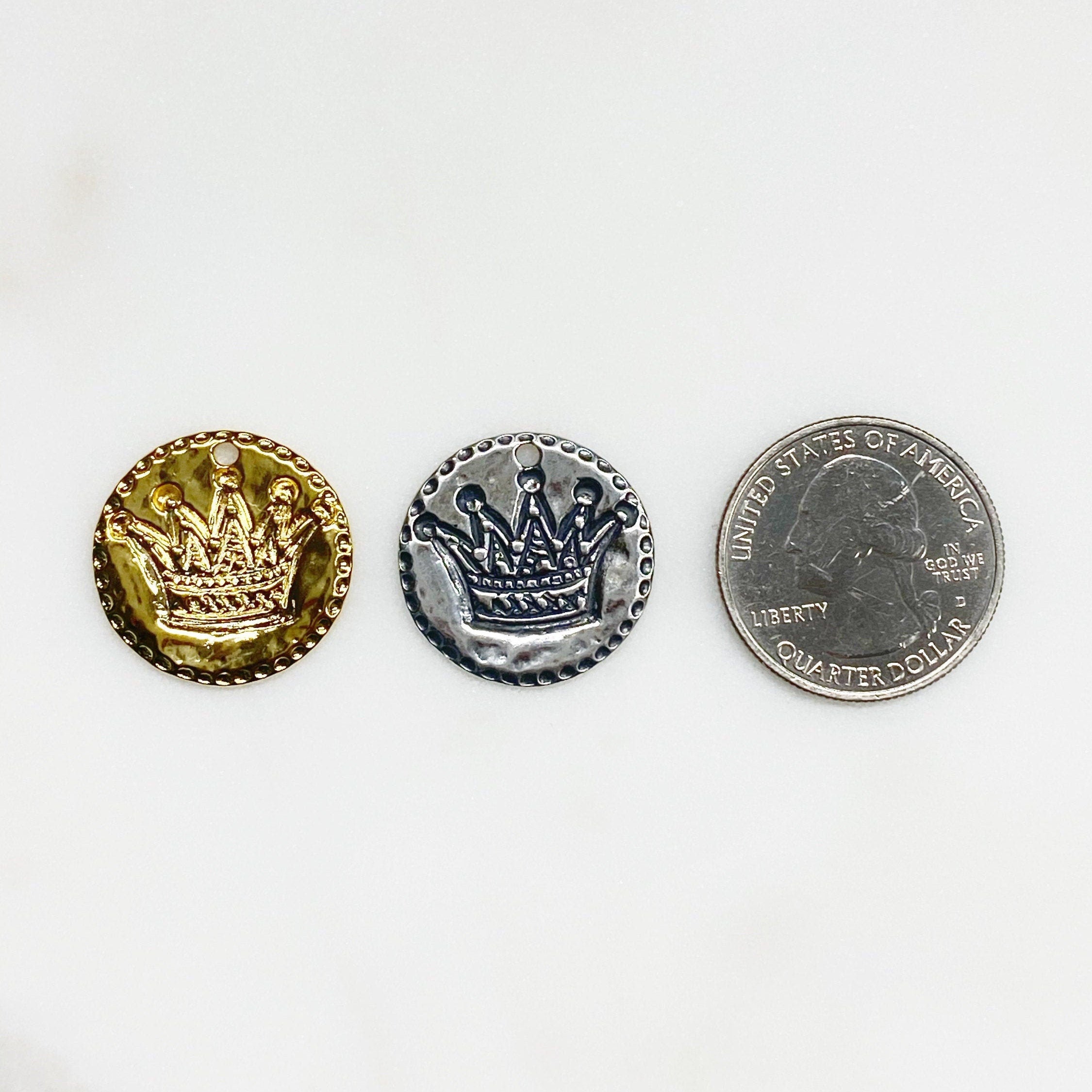 21mm Sterling Silver or Vermeil Large or Stamped Crown Coin Medallion Peace