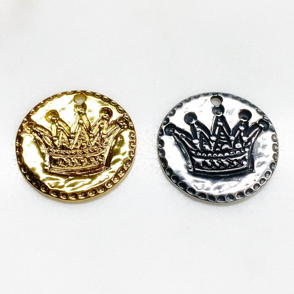 21mm Sterling Silver or Vermeil Large or Stamped Crown Coin Medallion Peace