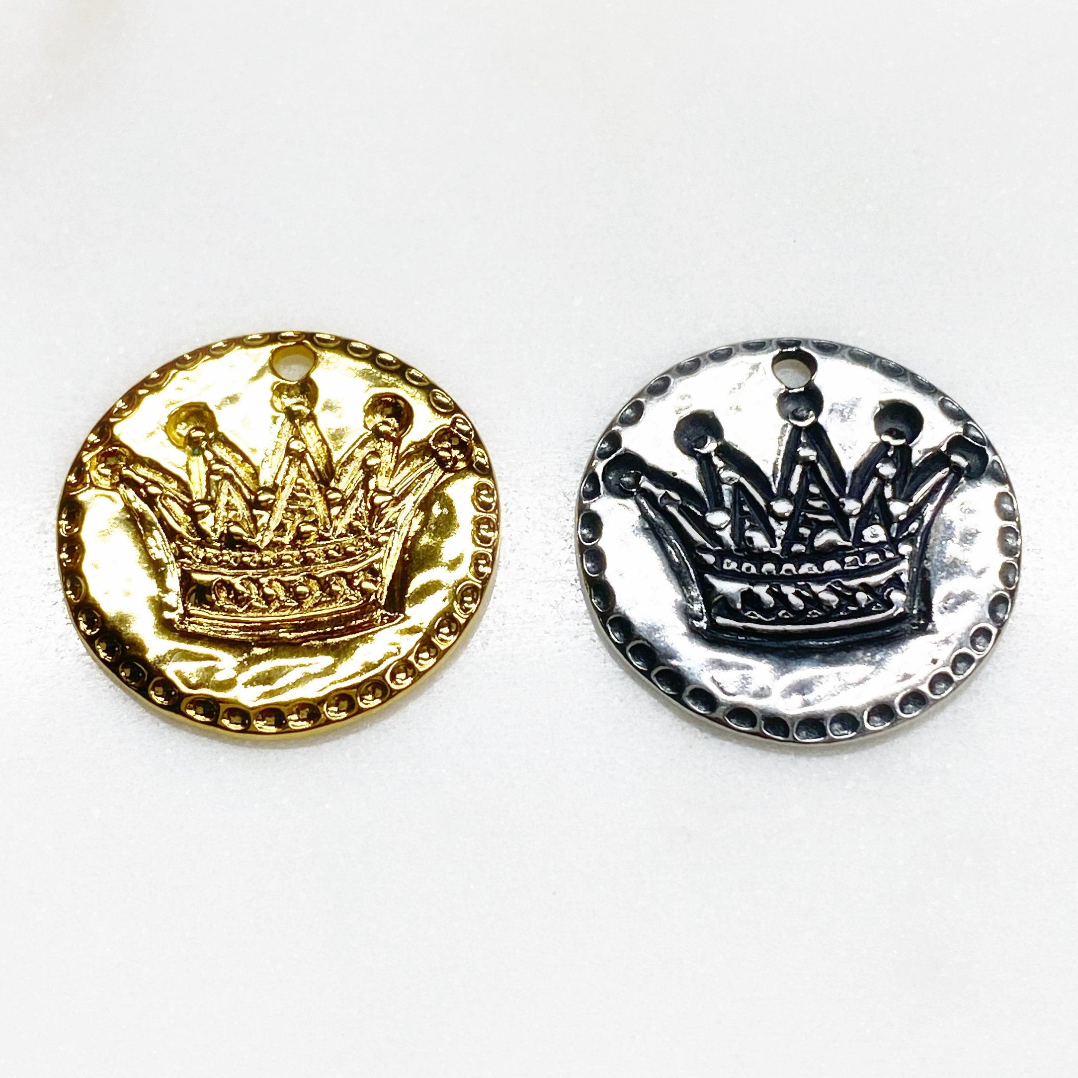 21mm Sterling Silver or Vermeil Large or Stamped Crown Coin Medallion Peace