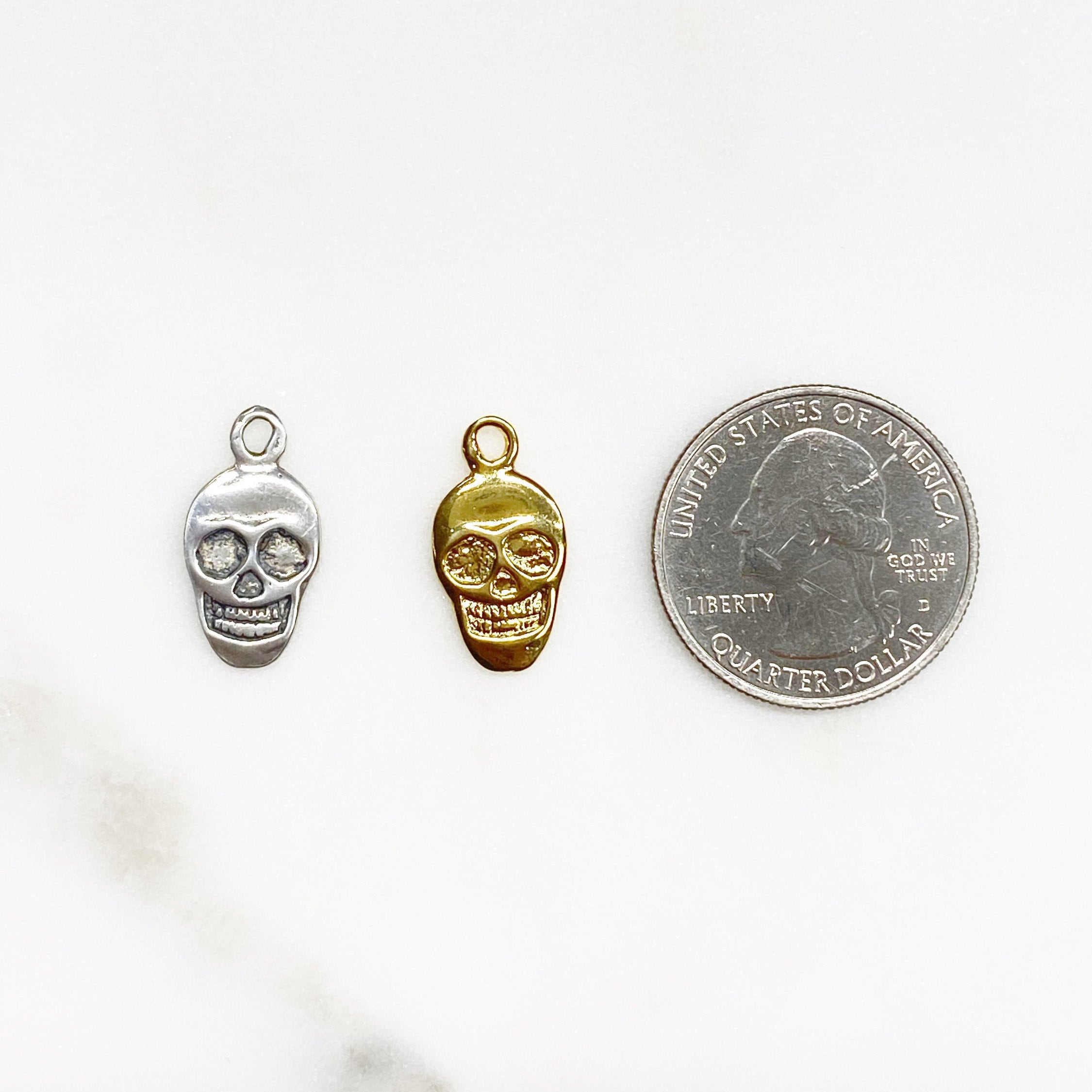 19mmx10 Mm Sterling Silver or Vermeil Flat Detailed Grinning Skull Smile Day