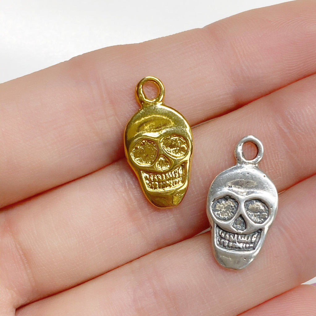 19mmx10 Mm Sterling Silver or Vermeil Flat Detailed Grinning Skull Smile Day