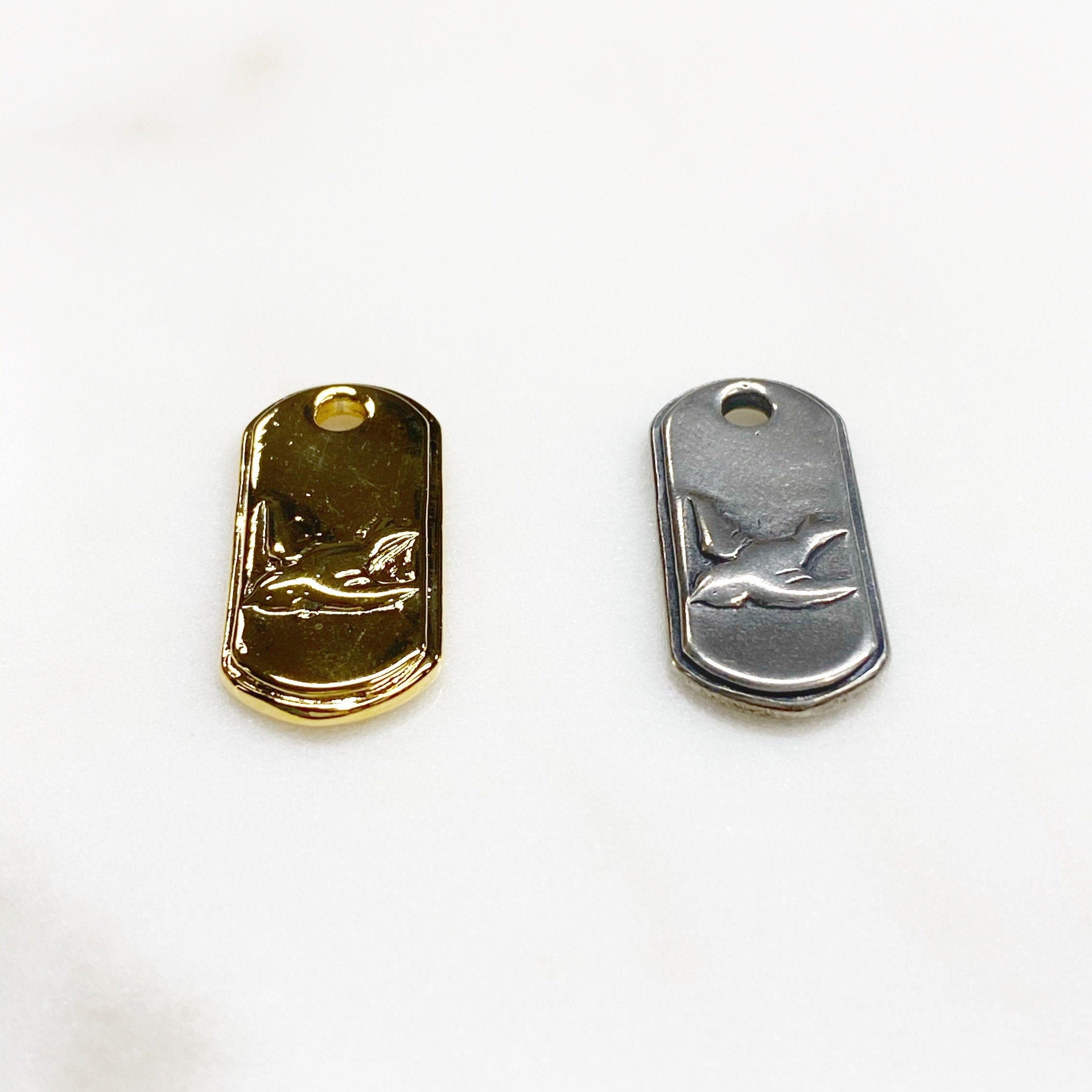 27mmx13mm Sterling Silver or Vermeil or Long Raised 3D Bird Dog Tag Charm