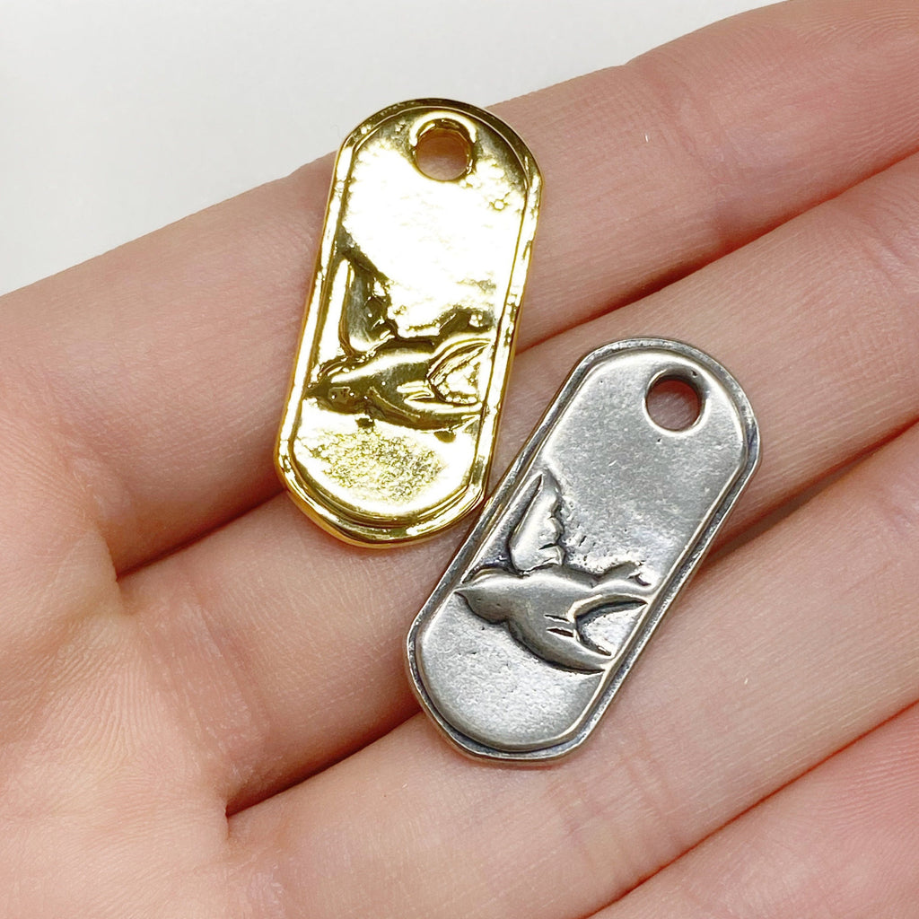 27mmx13mm Sterling Silver or Vermeil or Long Raised 3D Bird Dog Tag Charm