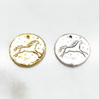 18mm Sterling Silver or Vermeil Horse Drawing Circle Coin Medallion Charm