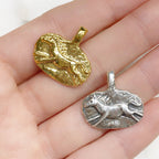 Sterling Silver or Vermeil Thick Textured Oval Pendant with Running Horse Good