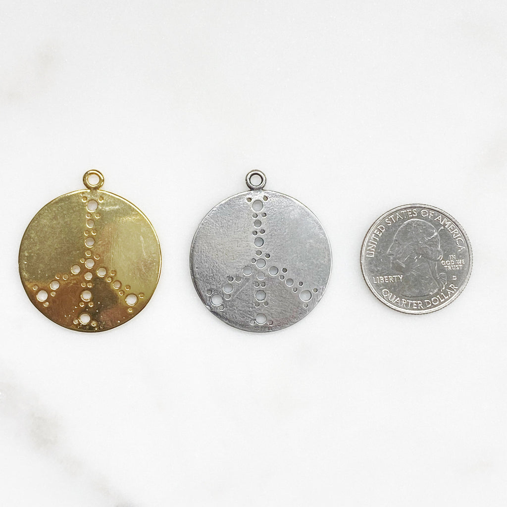 Sterling Silver or Vermeil Large or Peace Sign Hole Punched Circle Charm