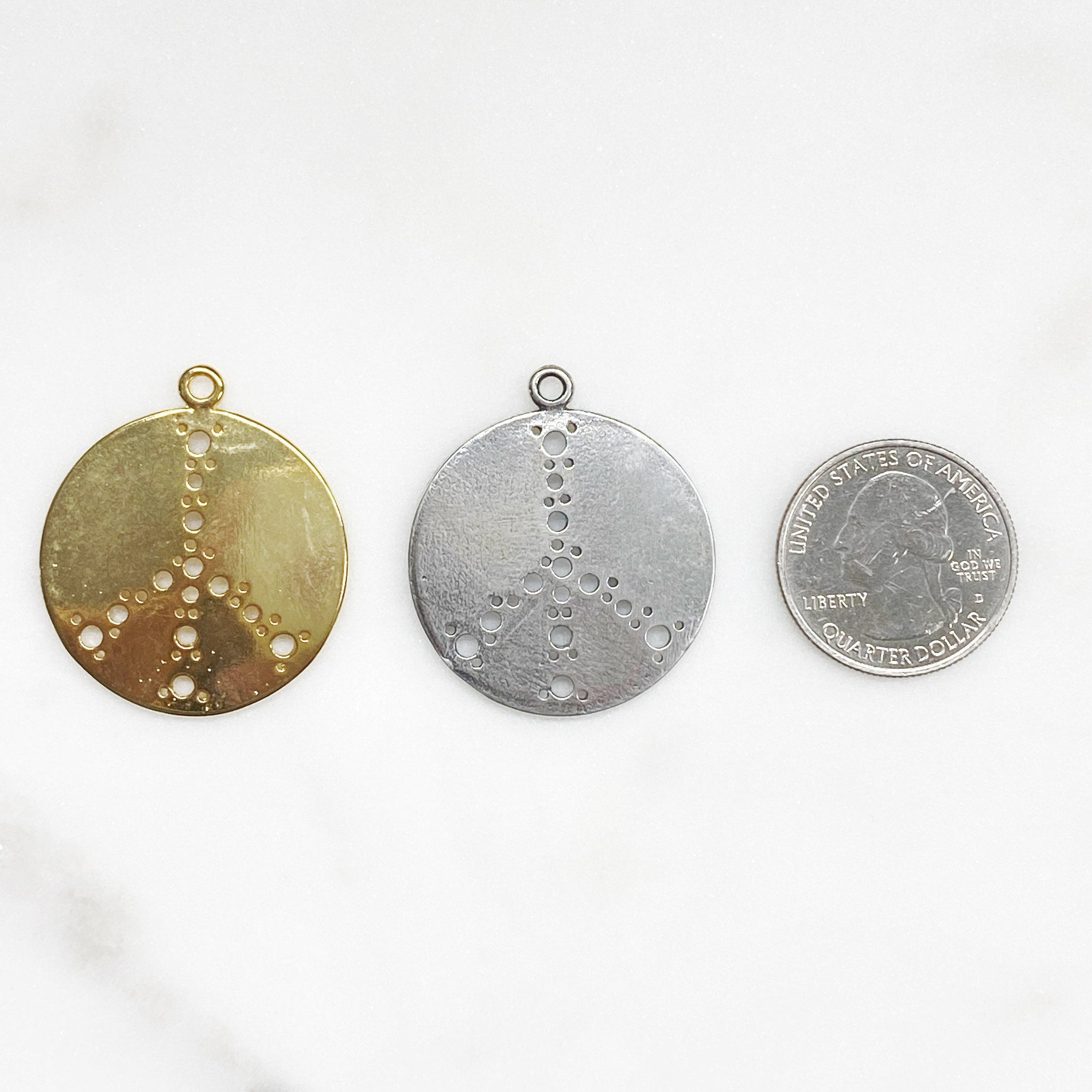 Sterling Silver or Vermeil Large or Peace Sign Hole Punched Circle Charm