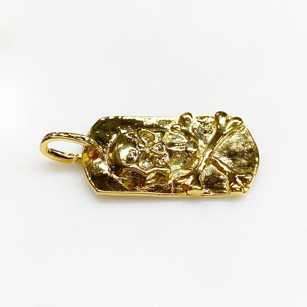 Vermeil Skull Hammered Pendant Charm Gold Skull Pirate RIP