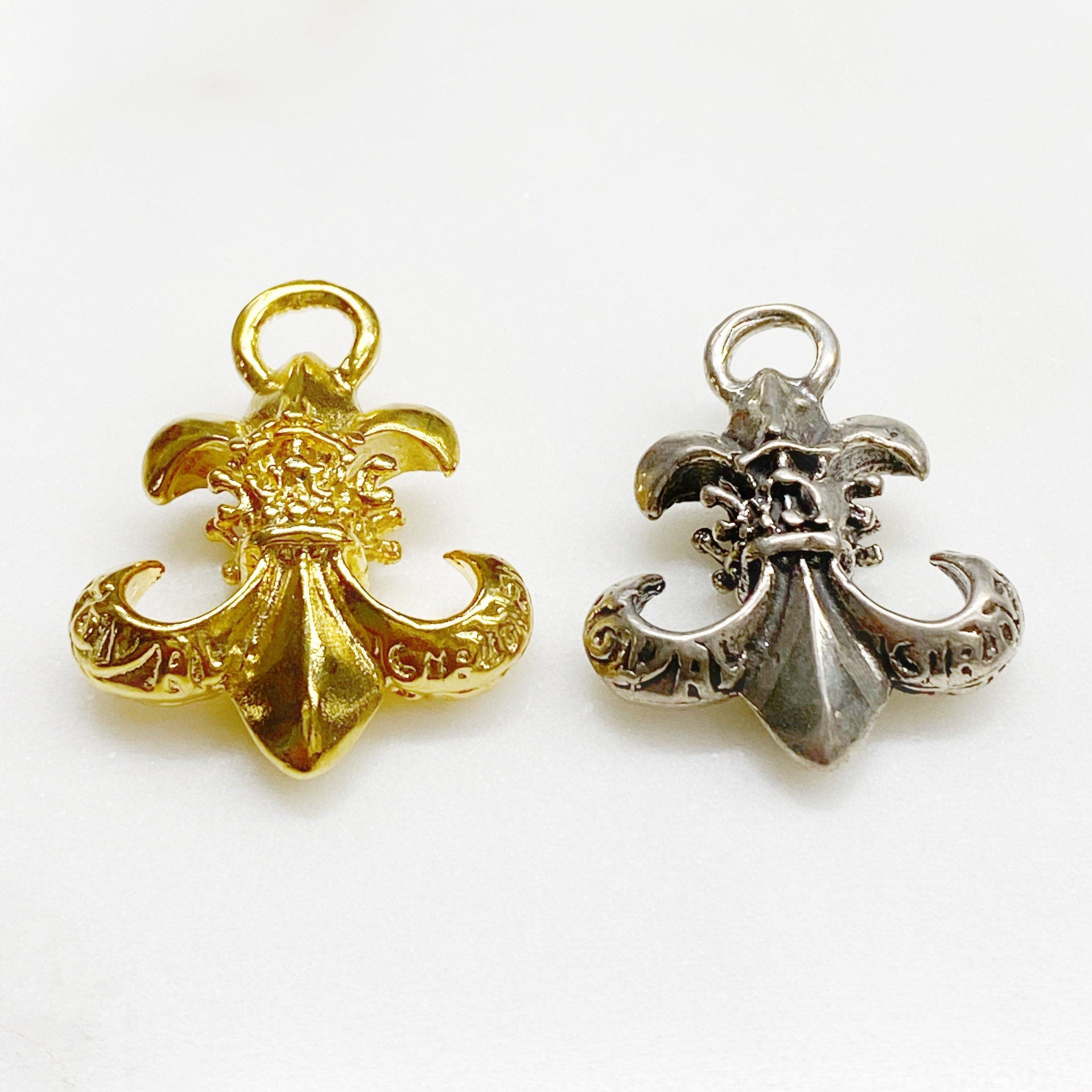 Sterling Silver or Vermeil or Heavy Duty Thick Statement Fleur De Lis Charm