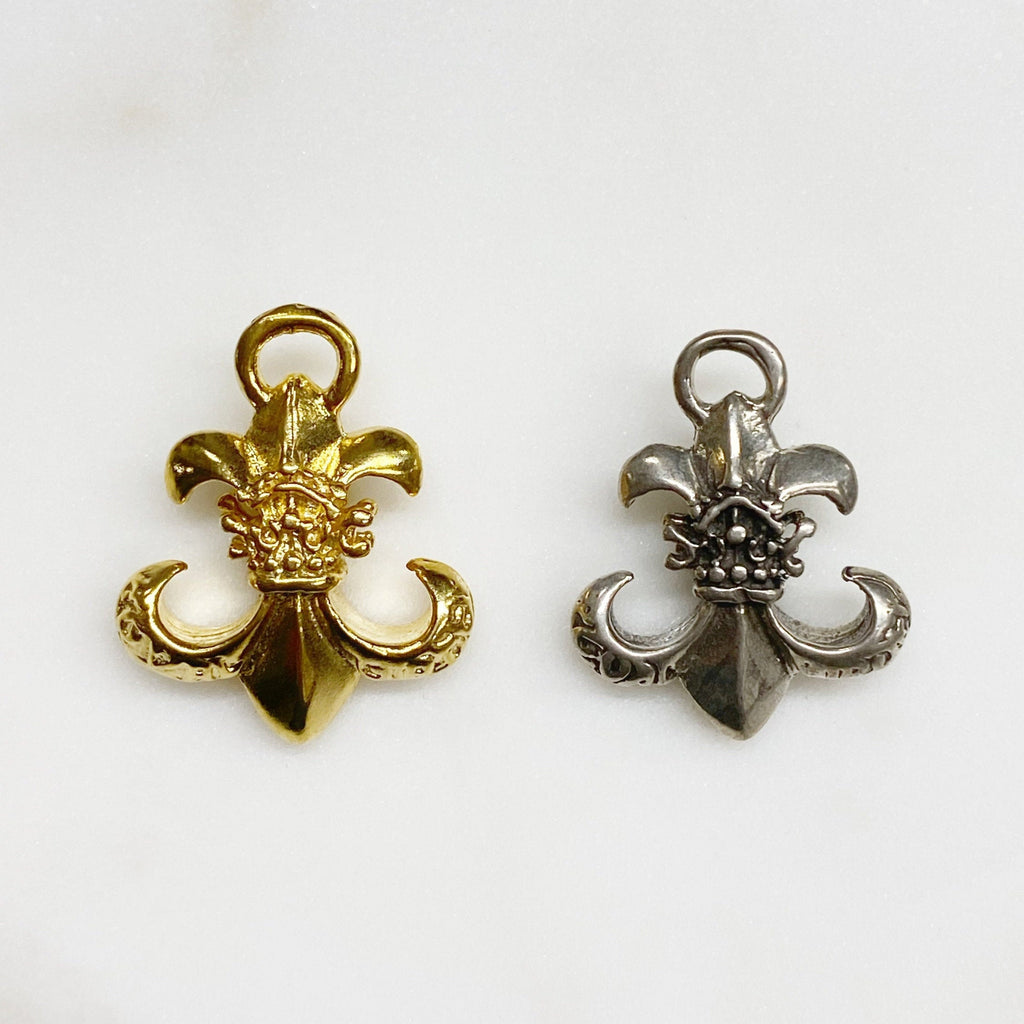 Sterling Silver or Vermeil or Heavy Duty Thick Statement Fleur De Lis Charm