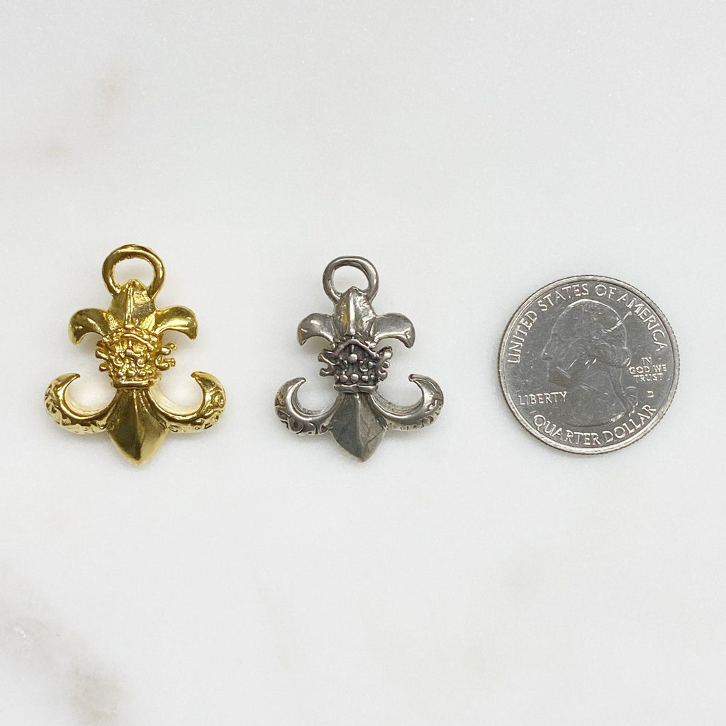 Sterling Silver or Vermeil or Heavy Duty Thick Statement Fleur De Lis Charm