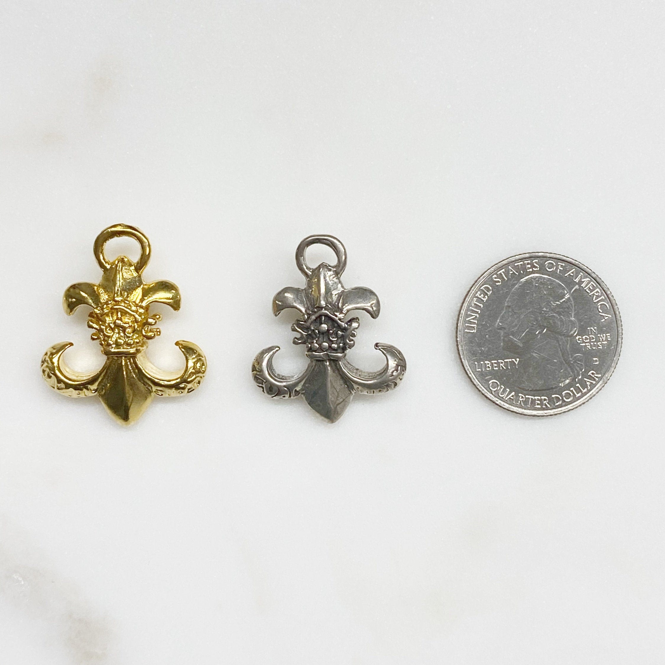 Sterling Silver or Vermeil or Heavy Duty Thick Statement Fleur De Lis Charm