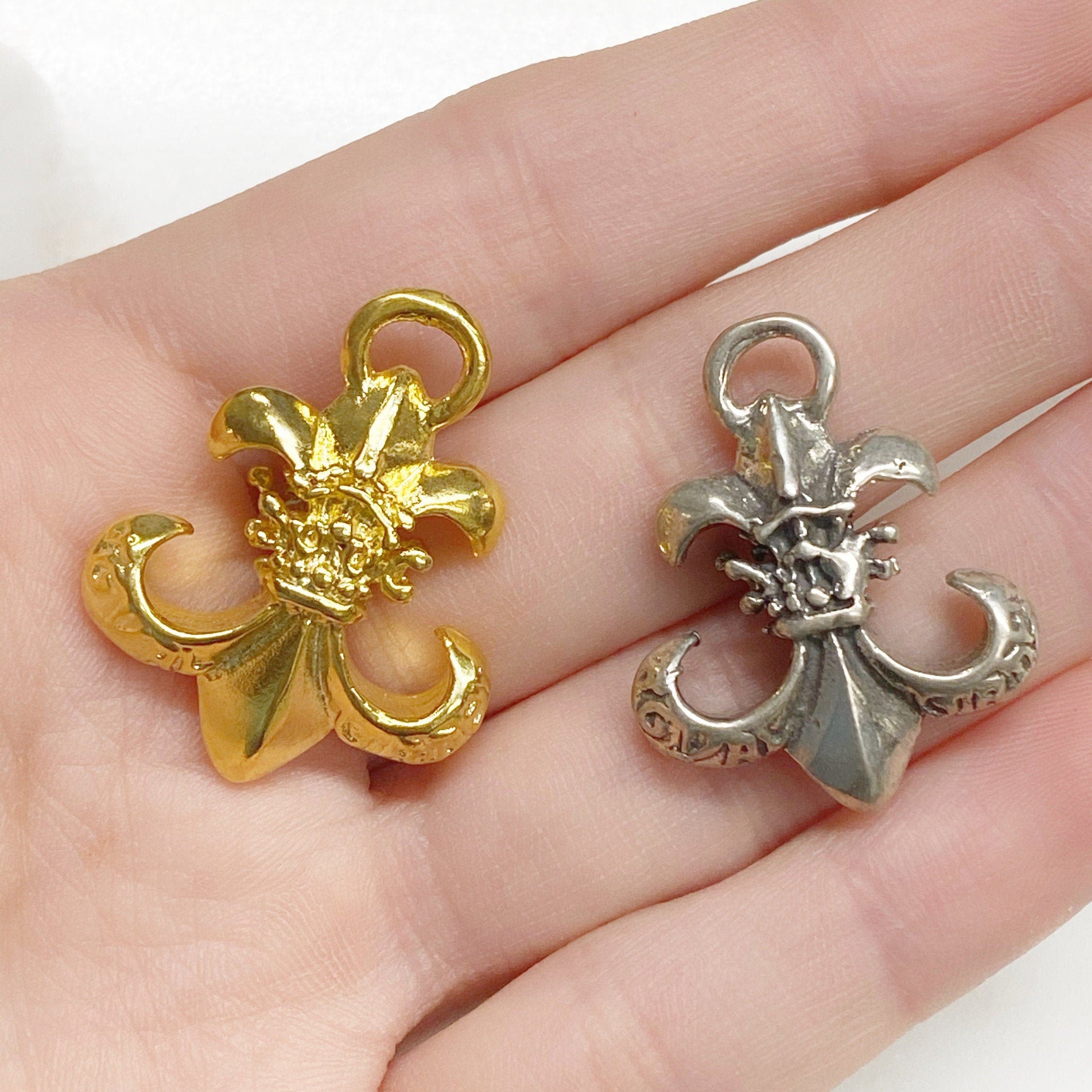 Sterling Silver or Vermeil or Heavy Duty Thick Statement Fleur De Lis Charm