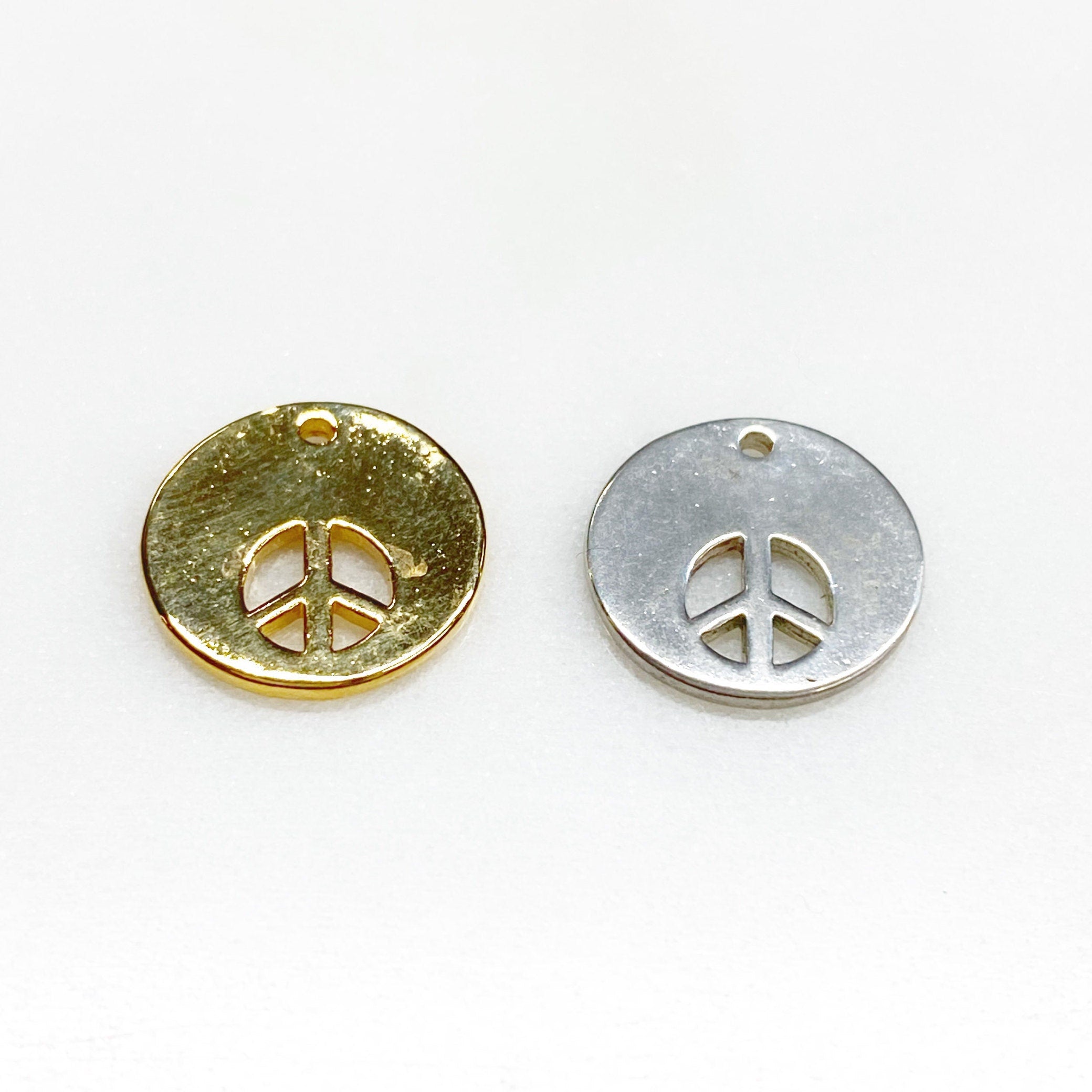 Sterling Silver or Vermeil or Peace Sign Cut Out Circle Coin Charm Hippie Love