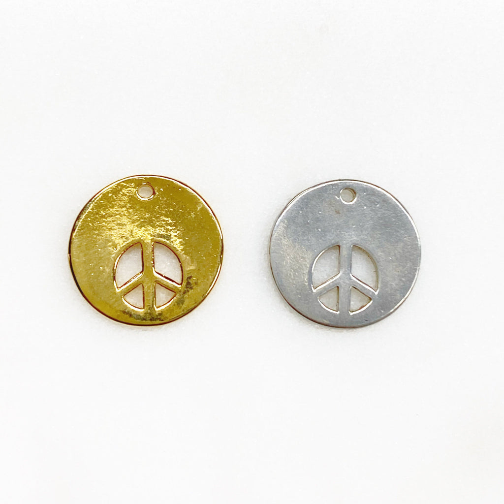 Sterling Silver or Vermeil or Peace Sign Cut Out Circle Coin Charm Hippie Love