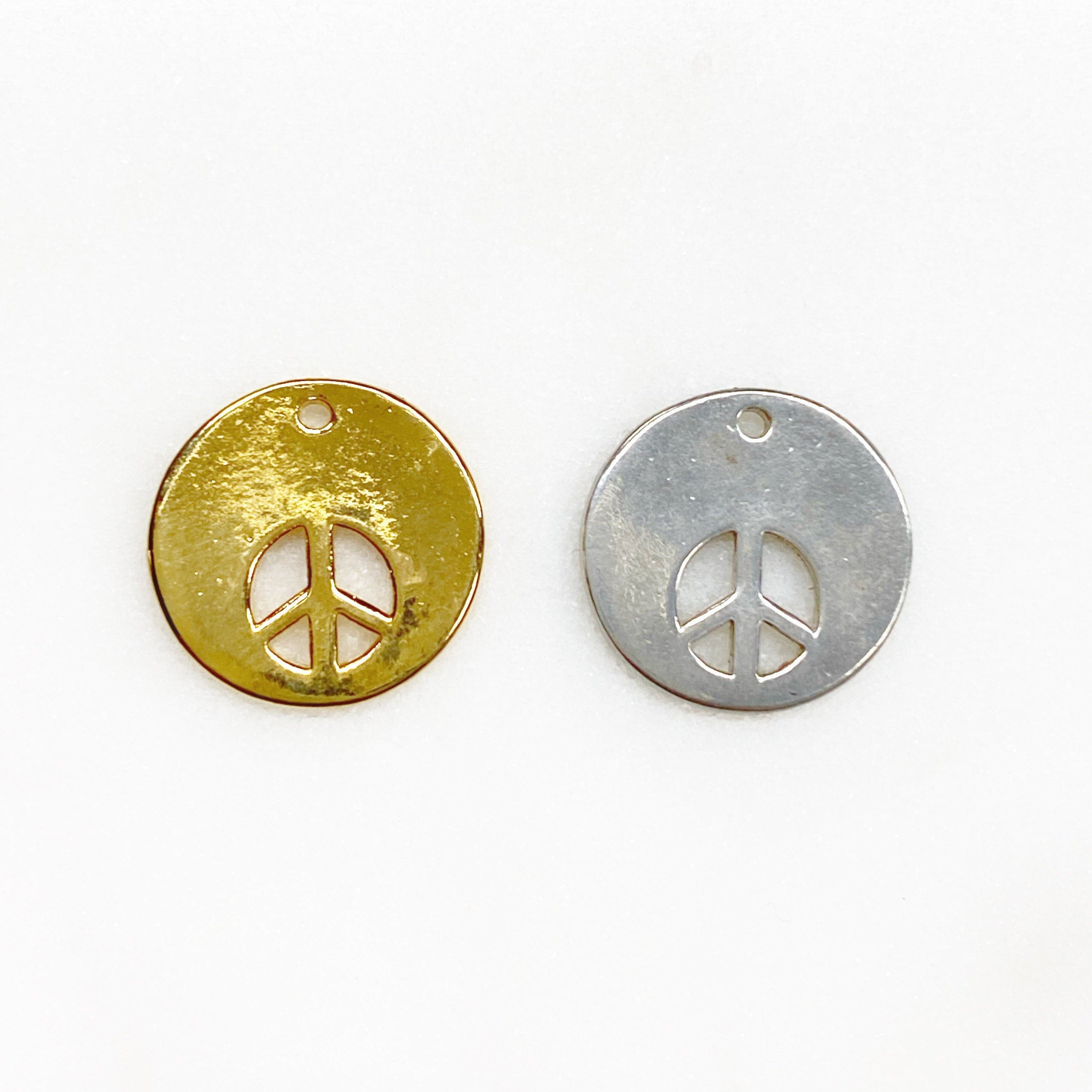 Sterling Silver or Vermeil or Peace Sign Cut Out Circle Coin Charm Hippie Love