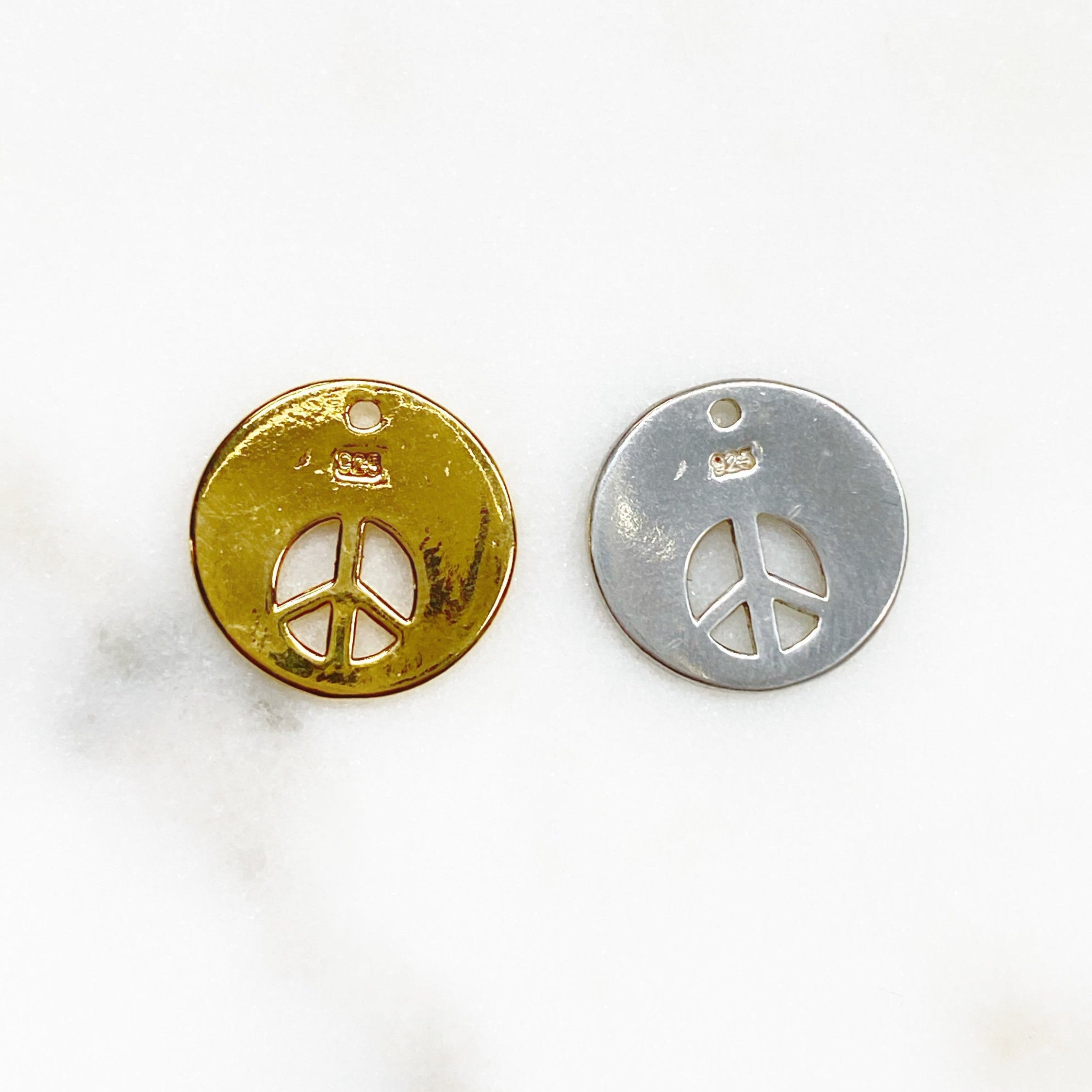 Sterling Silver or Vermeil or Peace Sign Cut Out Circle Coin Charm Hippie Love