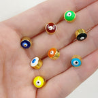5mmx4mm Gold Plated Double Sided Gold Rimmed Evil Eye Enamel Bead