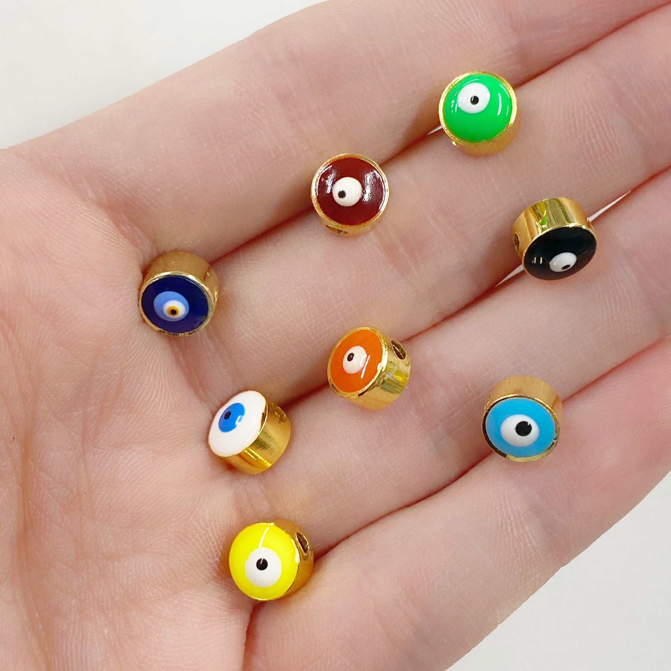 5mmx4mm Gold Plated Double Sided Gold Rimmed Evil Eye Enamel Bead